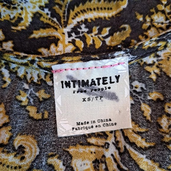 Intimately Free People Babydoll Tiered Top Sleeveless Brown Gold White Print XS - Picture 7 of 7